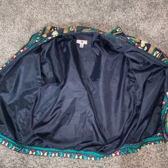 Vintage 90’s Stunt Sports 100% Silk Boho/Southwestern/Aztec Bomber Jacket Sz 2X - Picture 8 of 15